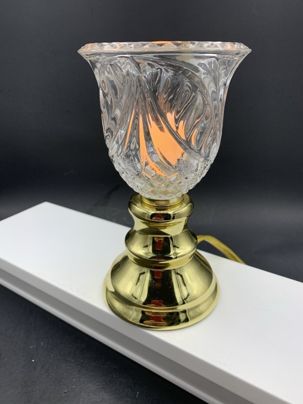 Vtg. Cut Glass Table Lamp Brass Base Small Accent Light